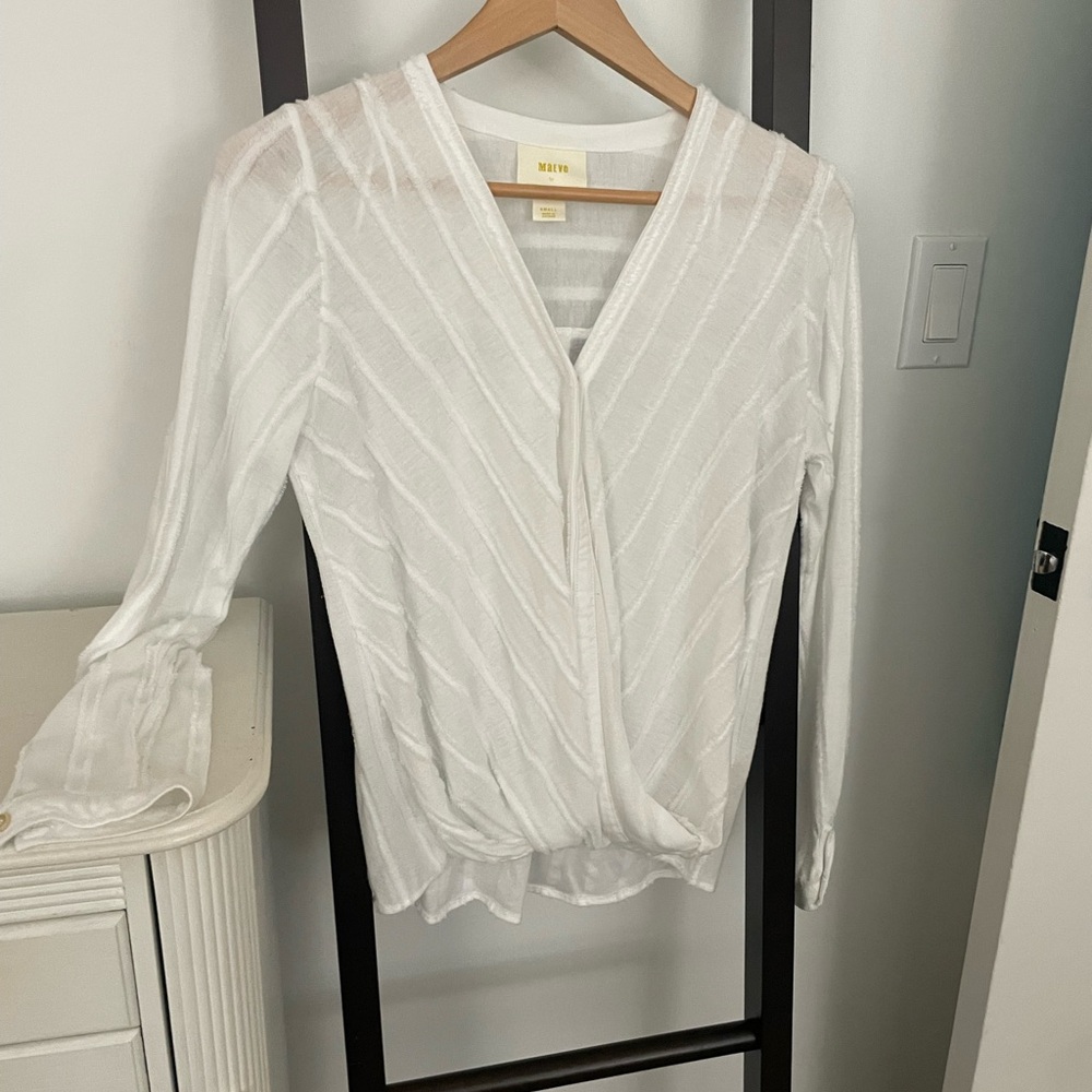 Anthropologie White Wrap Blouse